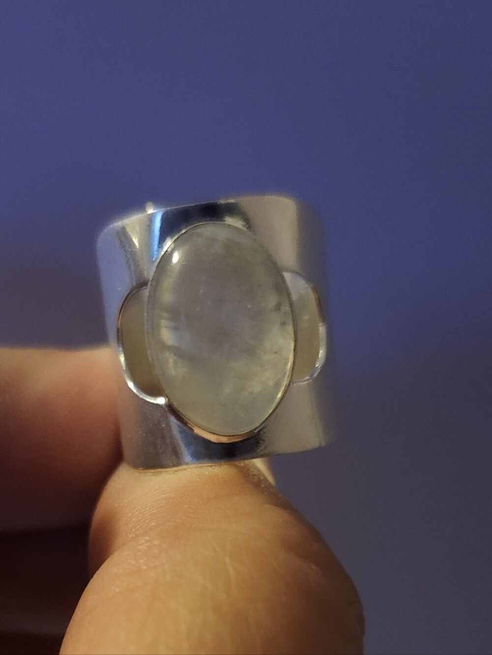 Natural Moonstone 925 Sterling Silver Statement Ring Wide Open Cuff Band New Sz7